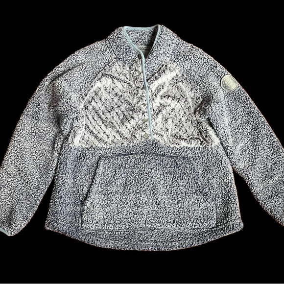 Simply Southern Half Snap Blue Fleece Jacket Teddy Sweatshirt Women's Pocket - Picture 1 of 6